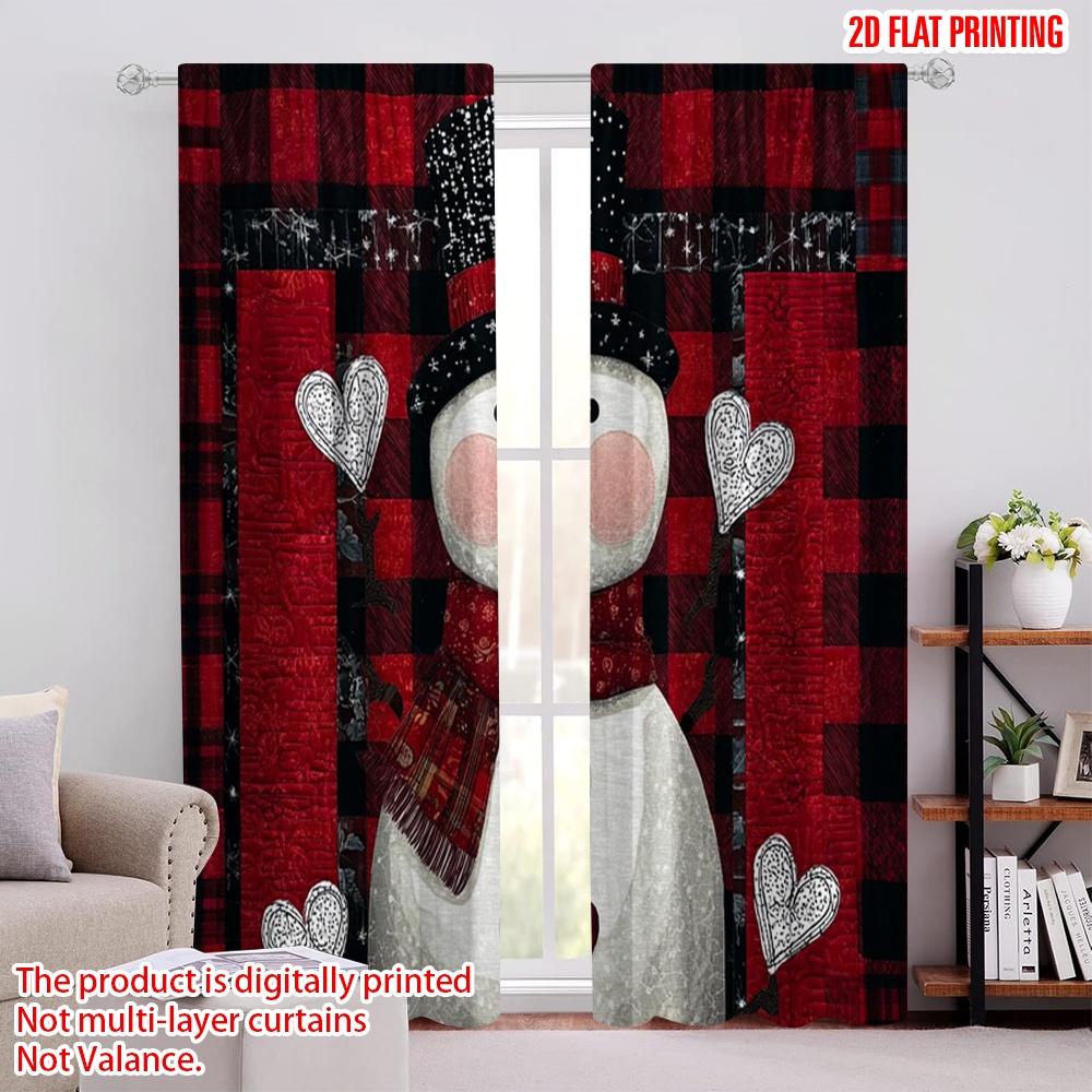 

2pcs,2D plane printing Curtains&Window Treatment Small house style Christmas snowman Durable 100% Polyester Fabric (without rod) 52.50 × 116.00 cm 2 pcs