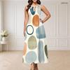 Women Plus Size Sleeveless Round Neck Triple Keyhole Cutout Abstract Print Maxi Dress