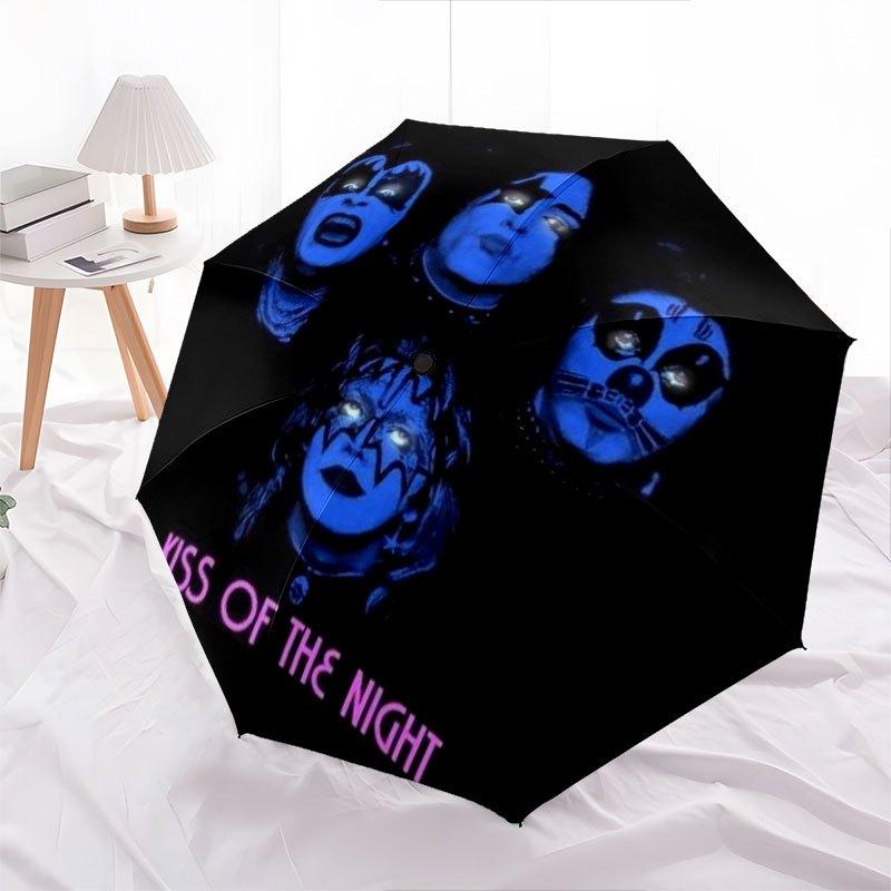 

1 KISS umbrella, portable button automatic opening and closing, eight iron ribs compact windproof - heavy metal rock pattern, compact windproof design