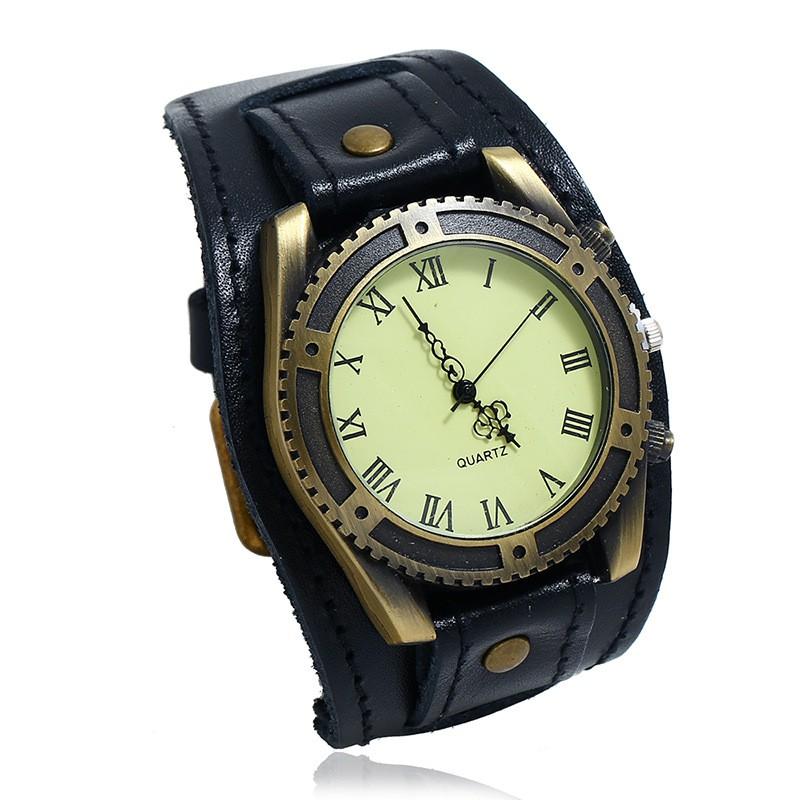 Mens Vintage Leather Bracelet Watch Accessory Adjustable Cuff Style Brown Black Retro Design