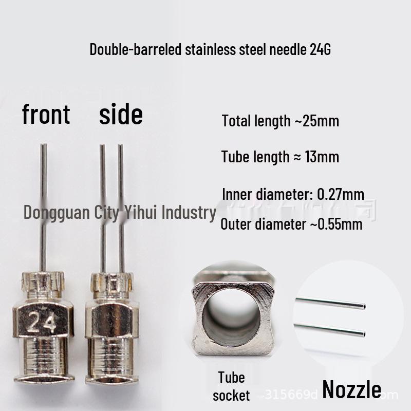 Stainless Steel Double-Barrel Dispensing Valve Syringe Needle, 25mm Total Length, 13mm Tube, Flat Mouth Bayonet. 25 г