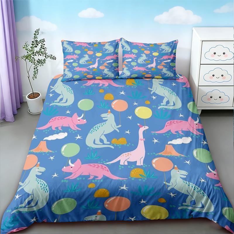 Duvet Cover 3pcs Cartoon Cute Color Dinosaur Print Coreless Down Duvet Cover Set, Multi Size Bedding Decoration, soft beautiful