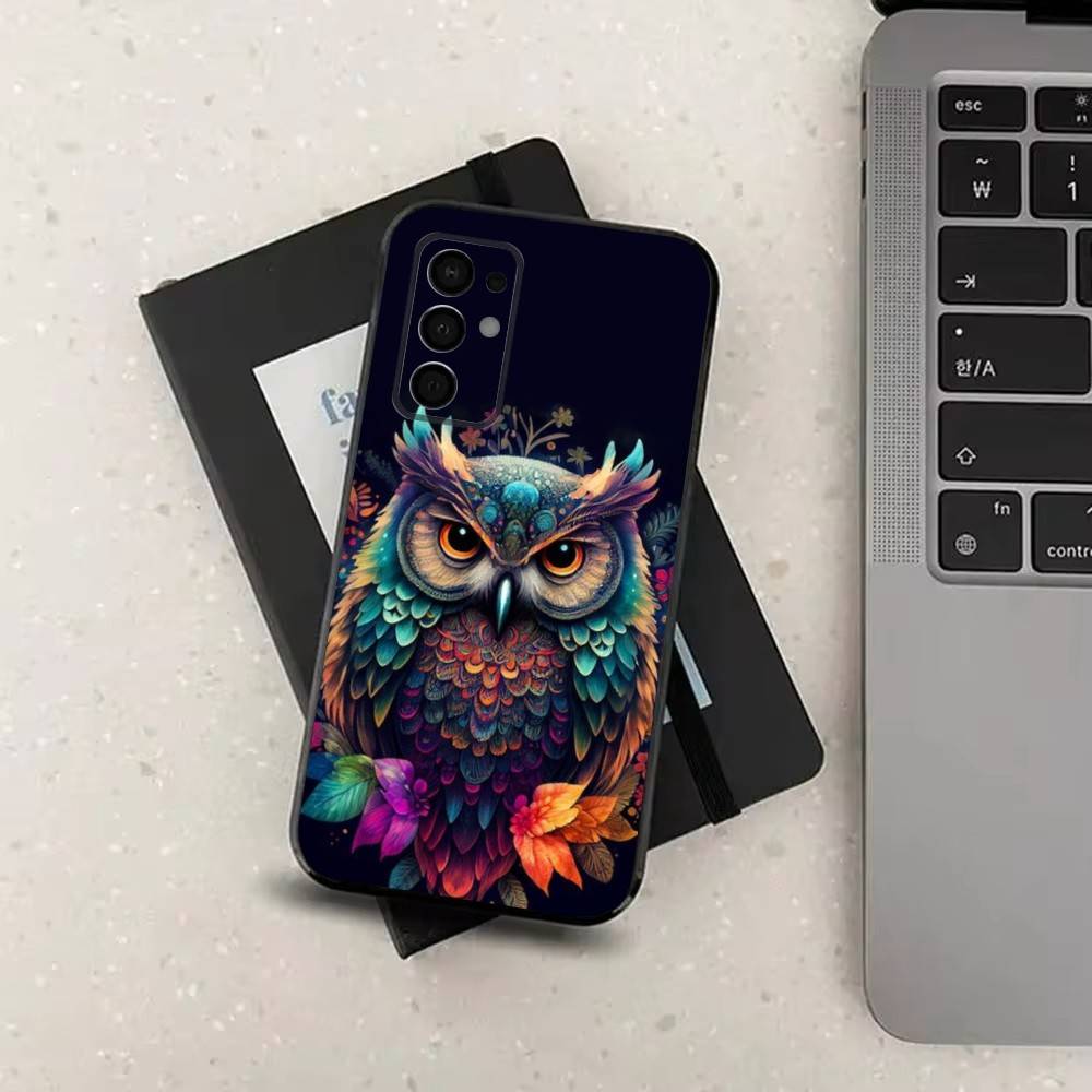 Cute C-Colorful Owl B-Bird For Samsung Galaxy A73,31,71,53,32,72,Note,22,41,8,9,52,J7,Soft Black Silicone Cover Case