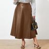 Spring Women's Fashion Faux Leather Big Swing Long Skirt High Waist Pleated Solid Color Casual Loose Maxi Skirts Plus Size Celmia FZH