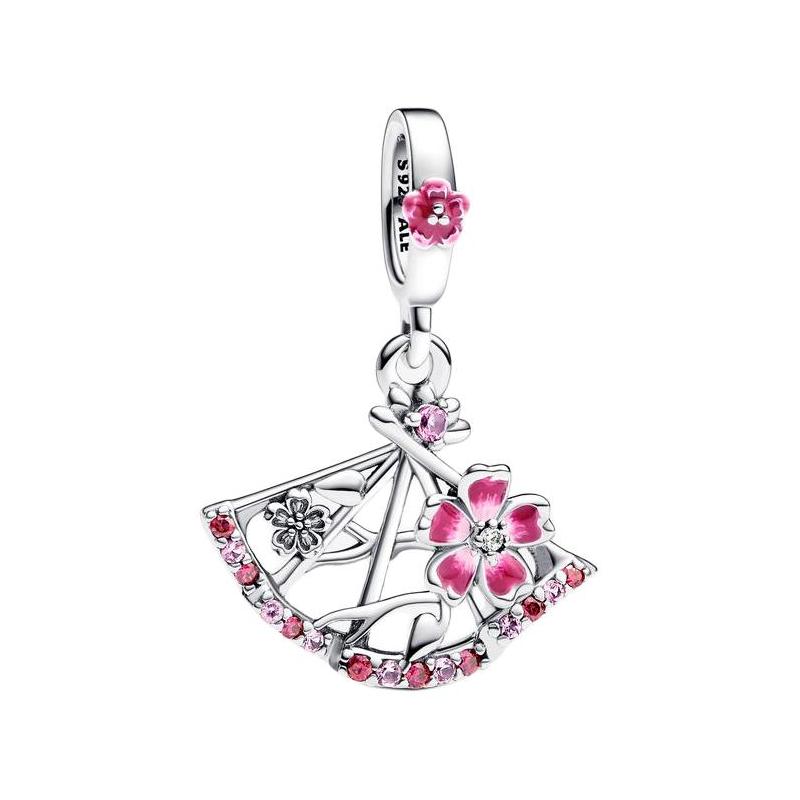 Pandora King of Glory co-branded Xiao Qiao peach blossom fan shape 925 silver pendant women s pink 793194C01 серебряный