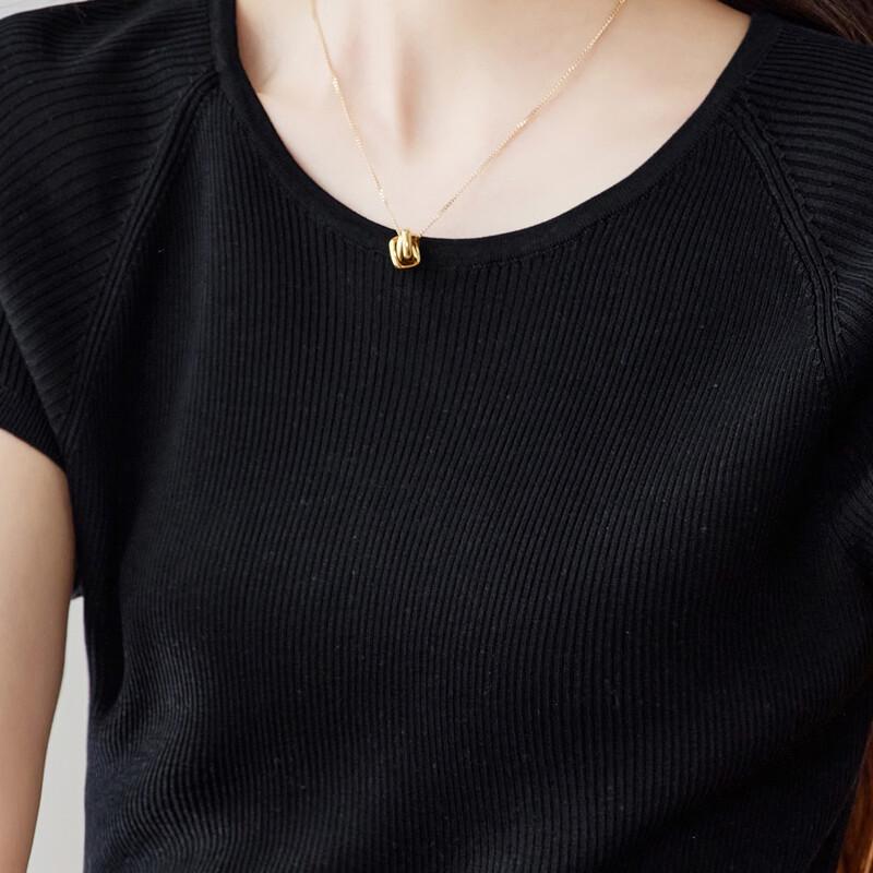 Srcr Women's 100% Mulberry Silk Slim Fit Short Sleeve Knit Top