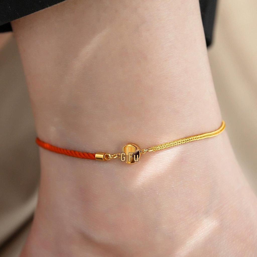 2024 Trendy Red String Anklet: 3D Titanium Steel Fortune Tag, Non-Fading Luxury for Women