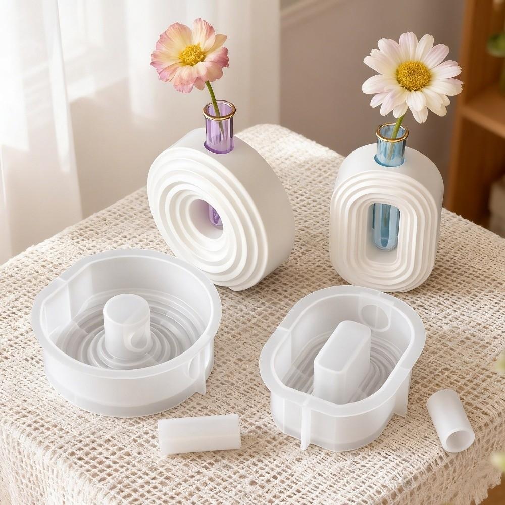 Oval Round Vase Container Mold DIY Resin Clay Molds Striped Vase Mold  Hydroponic Planter Crafts