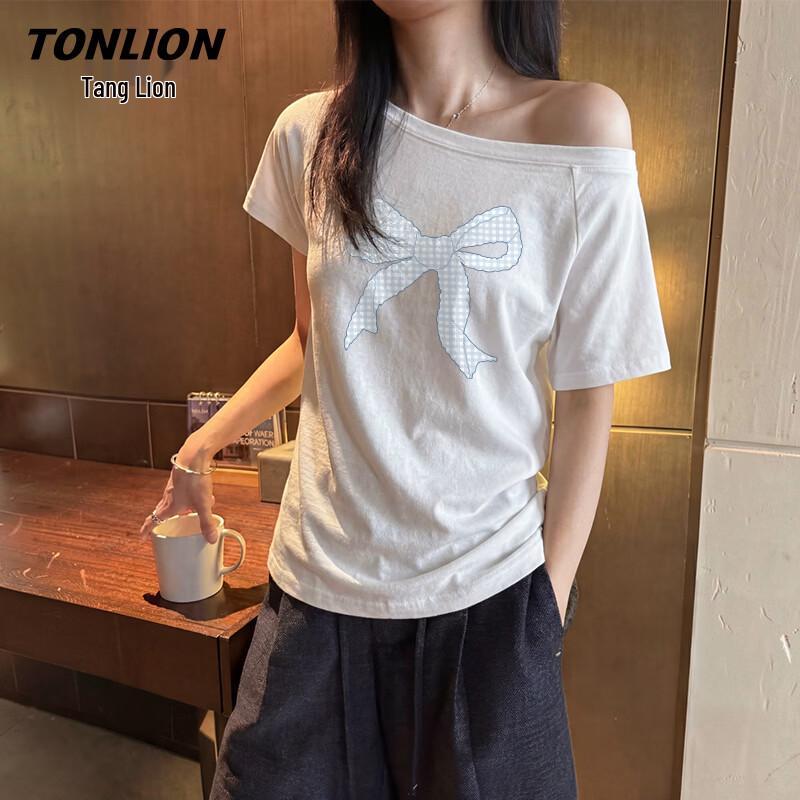 TonLion Women s Asymmetric Off-Shoulder Short Sleeve T-Shirt M