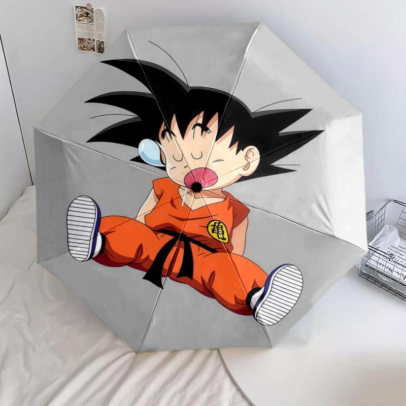 1 PC Automatic Folding Umbrella - Cute Cartoon Son Goku Pattern Portable Foldable Design With 8 Ribs Christmas Birthday Gifts
