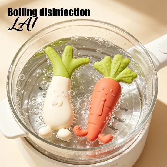 Baby Gum Massage Tool Silicone Carrot Teether Food-Grade BPA-Free Chew Toy for 3-6 Soft Elastic Teething Relief Months Soothing Massager Boil-Safe