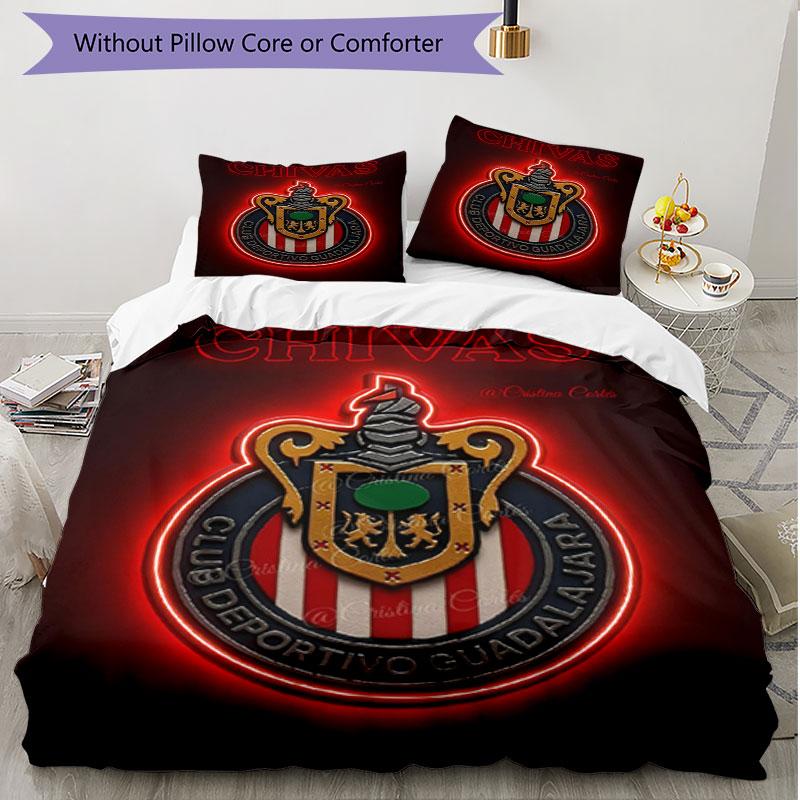 3pcs Duvet Cover Set (1*Duvet Cover + 2*Pillowcase, Without Core), Club Deportivo Guadalajara Print Soft All‑Season Bedding Set, Home Bedroom Decor Gi