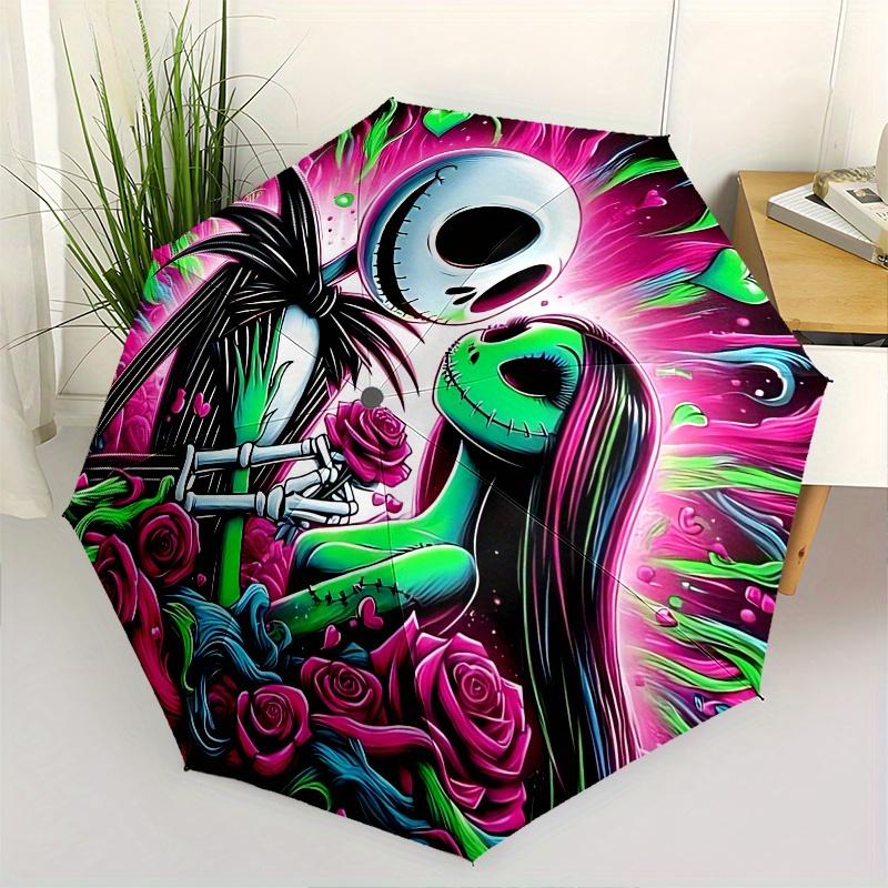 

1 Auto Open Jack Skellington, Sally Themed Colorful 8-rib Portable Umbrella for Men and Women, A Compact Commuting Companion Suitable for Da