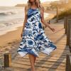 Women Sleeveless Floral Print Dress Casual Round Neck Irregular Hem Mid Length Summer Dress