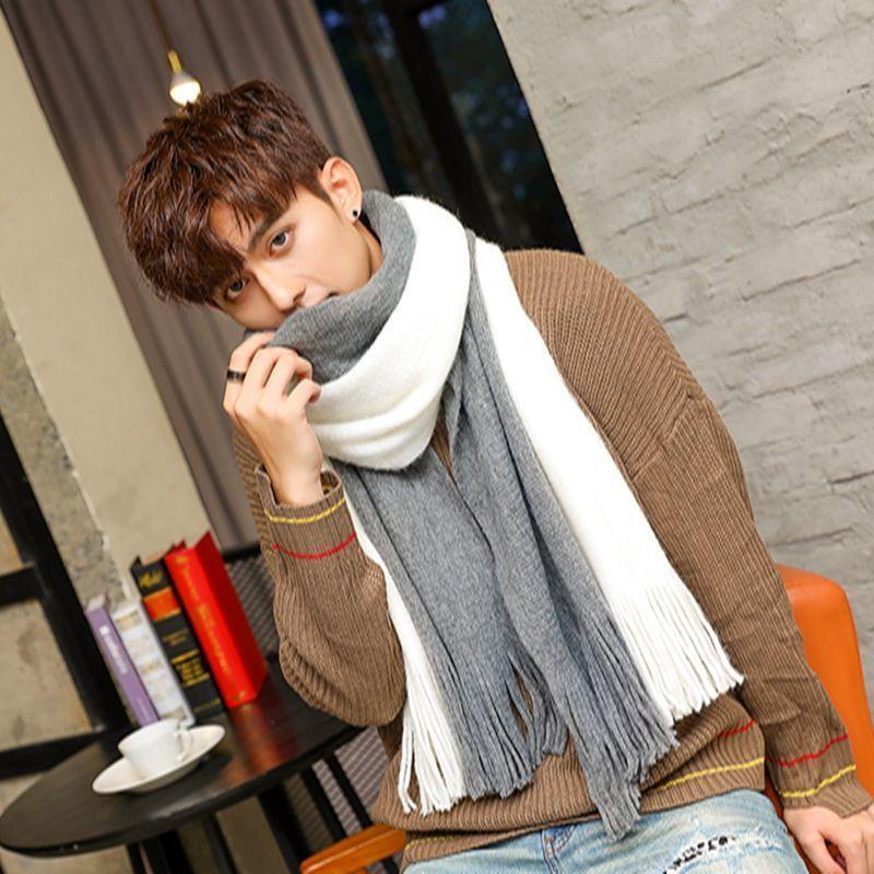 Designer Patchwork Patchwork Striped Men'S Knitted Scarf Winter Warm Pashmina Neckerchief Soft Long Casual Male Bufanda Muffler