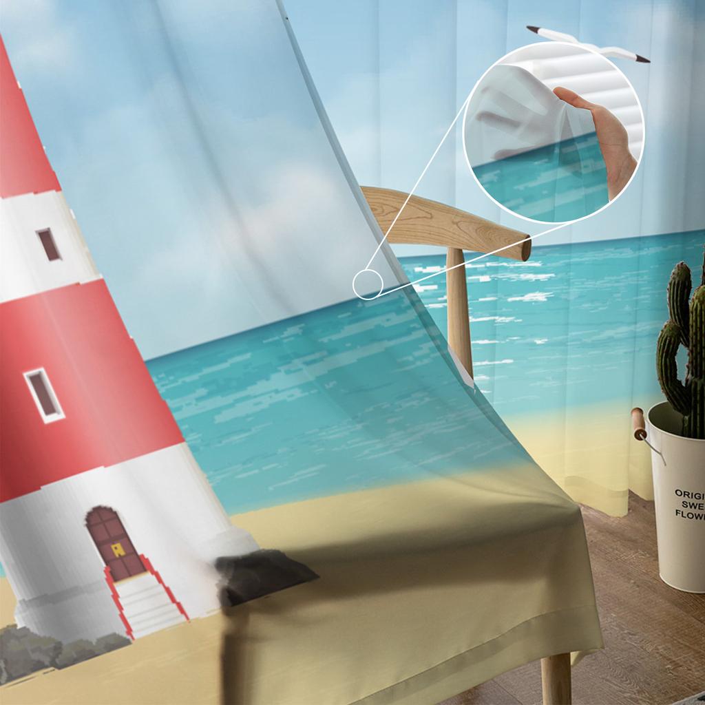 Lighthouse Beach Seagull Sheer Curtains for Living Room Decoration Window Curtains for Kitchen Tulle Voile Organza Curtains