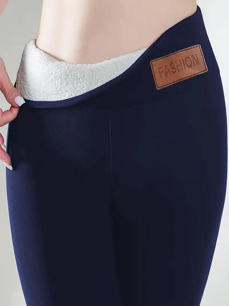 Women's High-Waisted Fleece-Lined Wool Leggings - Warm Skinny Yoga Pants for Autumn/Winter