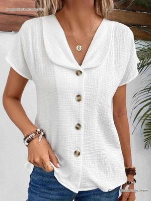 Summer Solid Color Short-Sleeve Button-Up Cardigan for Women