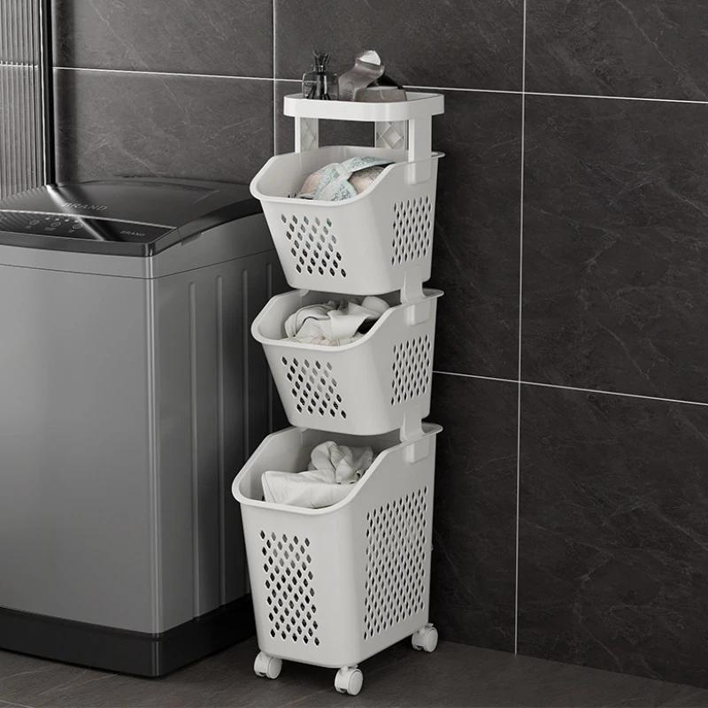 Multilayer Laundry Storage Rack Basket High-capacity Organizer Save Space Dirty Clothes Shelf with Wheels Rolling Laundry Basket