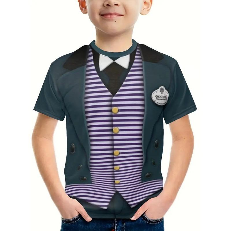 Summer Round Neck 3D False Two-piece Printed Top Role Playing Costume Fashionable Casual Short Sleeved Children's Boy T-shirts