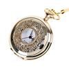 Nostalgic Thick Chain Openwork Pocket Watch with Dense Floral Carvings, Gold-Tone, White Face 1047.