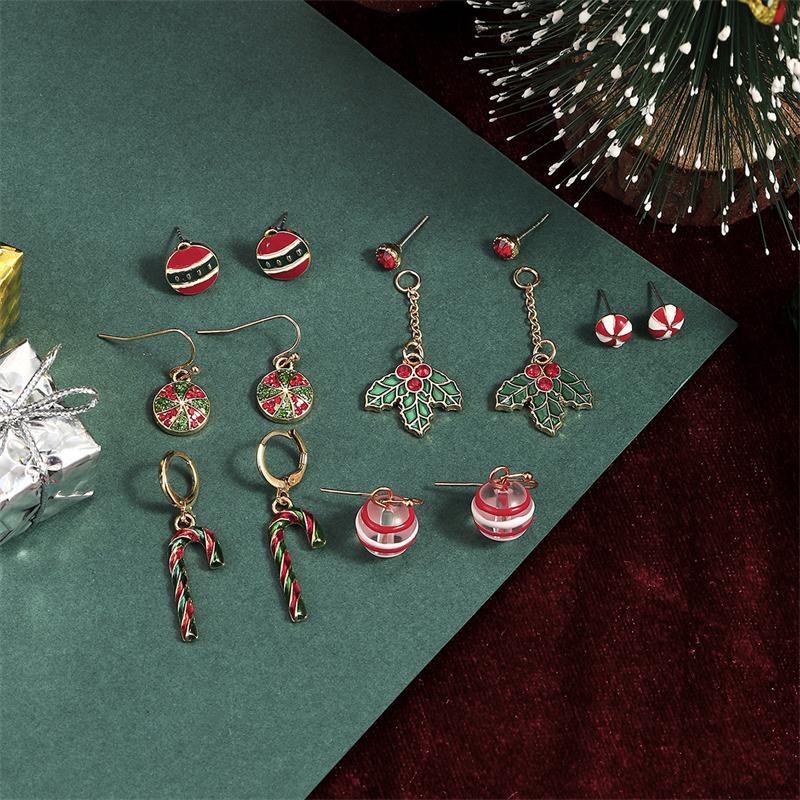 Christmas Tree Snowman Earrings Set for Women Cute Candy Cane Santa Elk Stud Earrings Friendship New Year Jewelry Gifts
