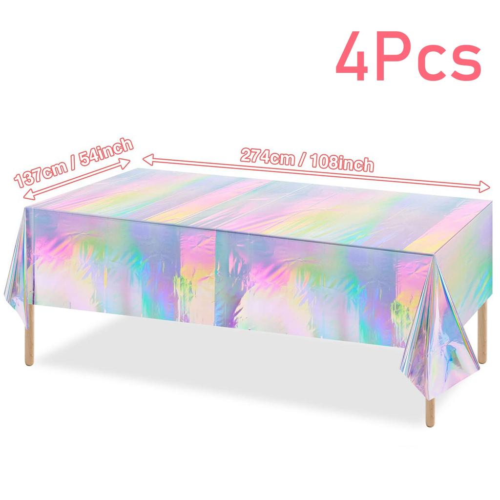 4pcs Aluminum Foil Tablecloths Shiny Rainbow Black Rectangle Tablecloth Dining Table Cover for Wedding Party Banquet Decoration