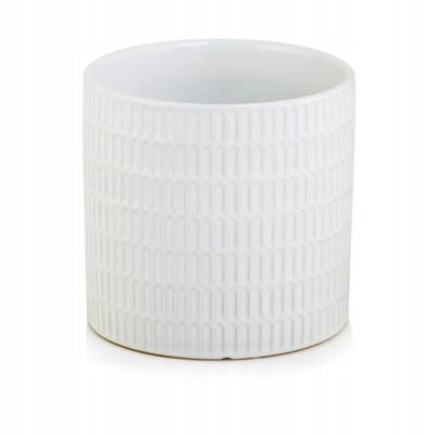 Glazed Ceramic Flowerpot, Round, White, 13 Cm