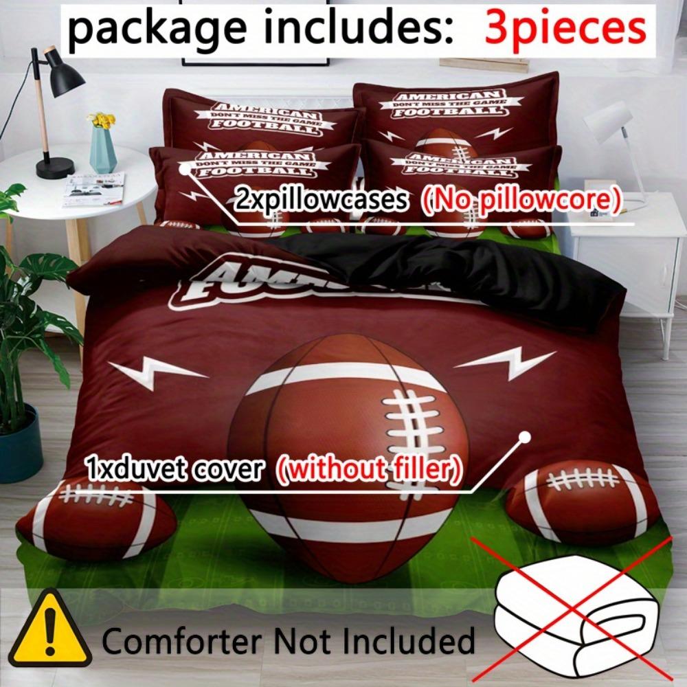 Set Biancheria da Letto 3 Pezzi Rugby Football Americano Stampato 3D Copripiumino Accogliente Morbido Dimensioni King Queen Twin Regalo di Compleanno Decorazione Camera da Letto Ragazzi