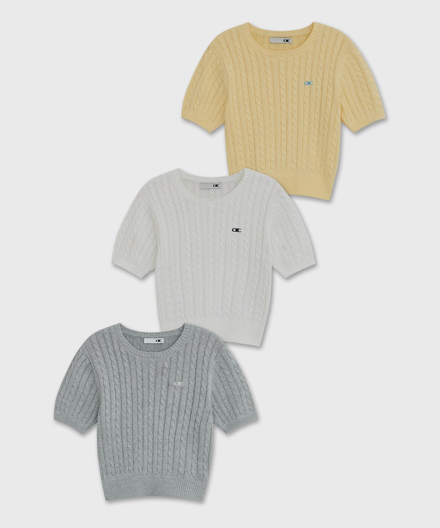 Oioi Collection Classic Embroidered Short Sleeve Knit (3 Colors) Ivory/S