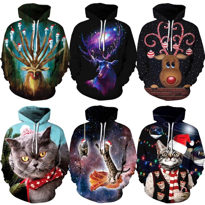 Men Christmas Women 3d Graphic Print Hooded Hoodie Sweatshirt Pullover Jumper