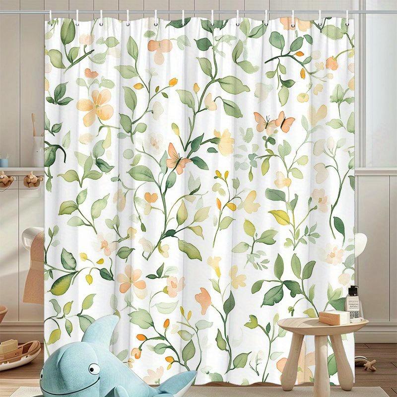 1Pc Retro Plant Design Shower Curtain, Polyester Fabric, Machine Washable, Suitable For Bathroom Hotel Decoration