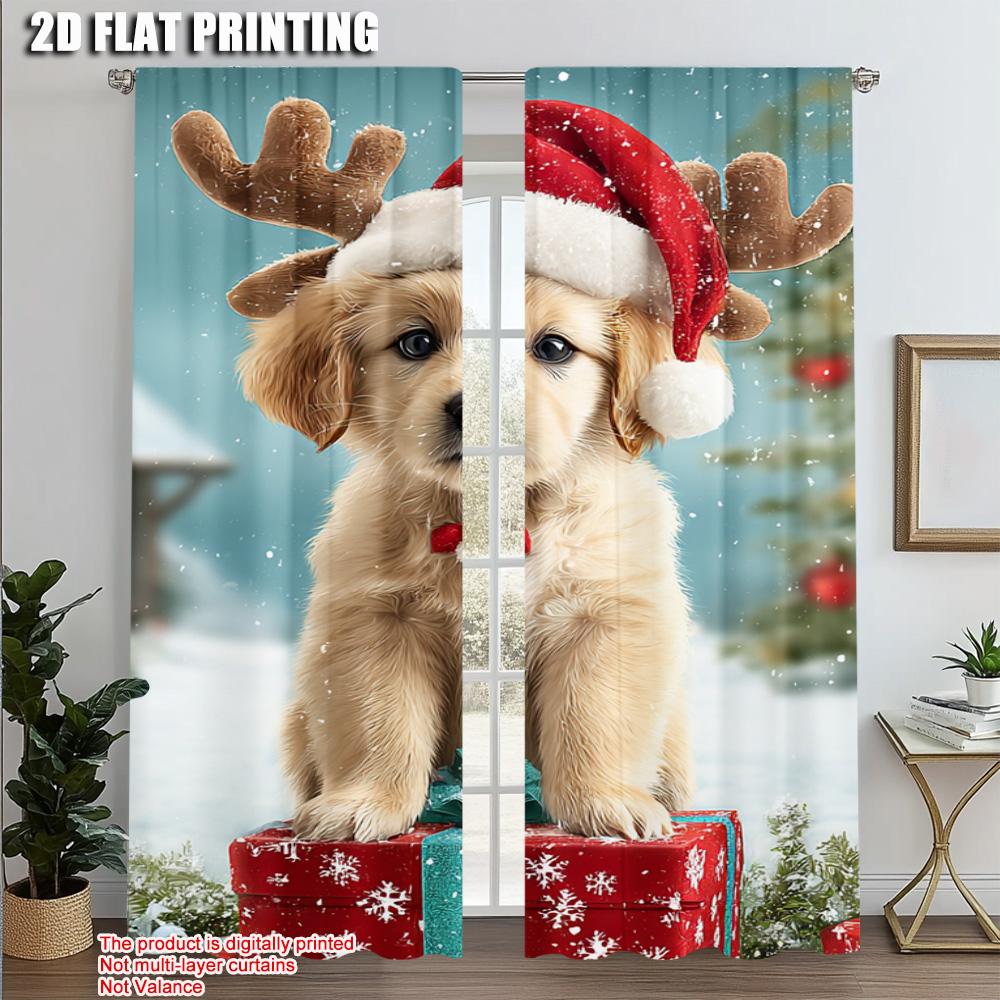 

2pcs,2D plane printing Popular Curtain Panels Merry Christmas Puppy Gift Polyester Easy Install (without rod) Decorations For 52.50 × 116.00 cm 2 pcs