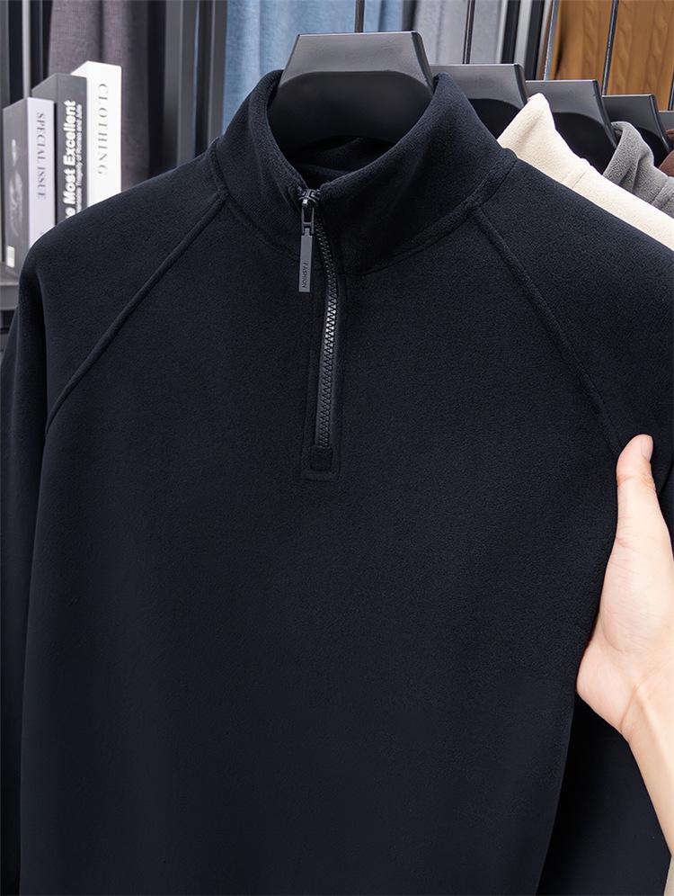 Men's Winter Coral Fleece Half-Zip Sweatshirt: Thick, Warm, Double-Sided Casual Base Layer