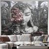Large Goddess Portrait Tapestry Bohemian Boho Wall Hanging Mural Art Renaissance Vintage Floral Print Gothic Aesthetic Decor for