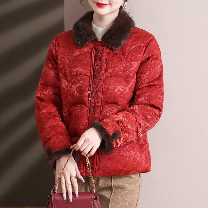 

Elegant Chinese-Style Winter Jacket for Middle-Aged Women 50+, Warm Cotton Padded Coat XL (Up to 110 lbs)