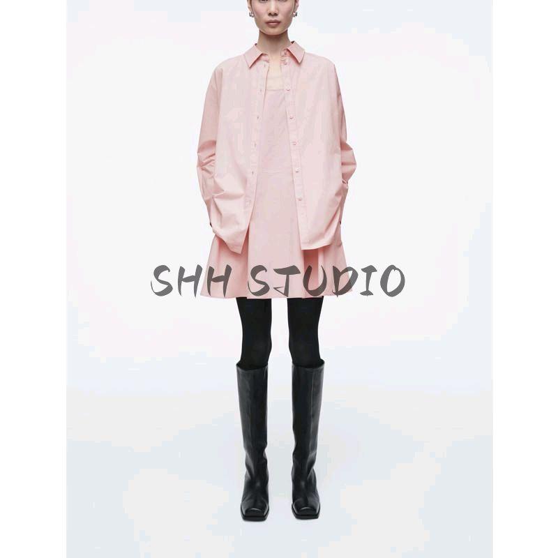 CS Spring New Women's Clothing French Style Long Sleeve Casual Stacked Flared Shirt Dress 1281230