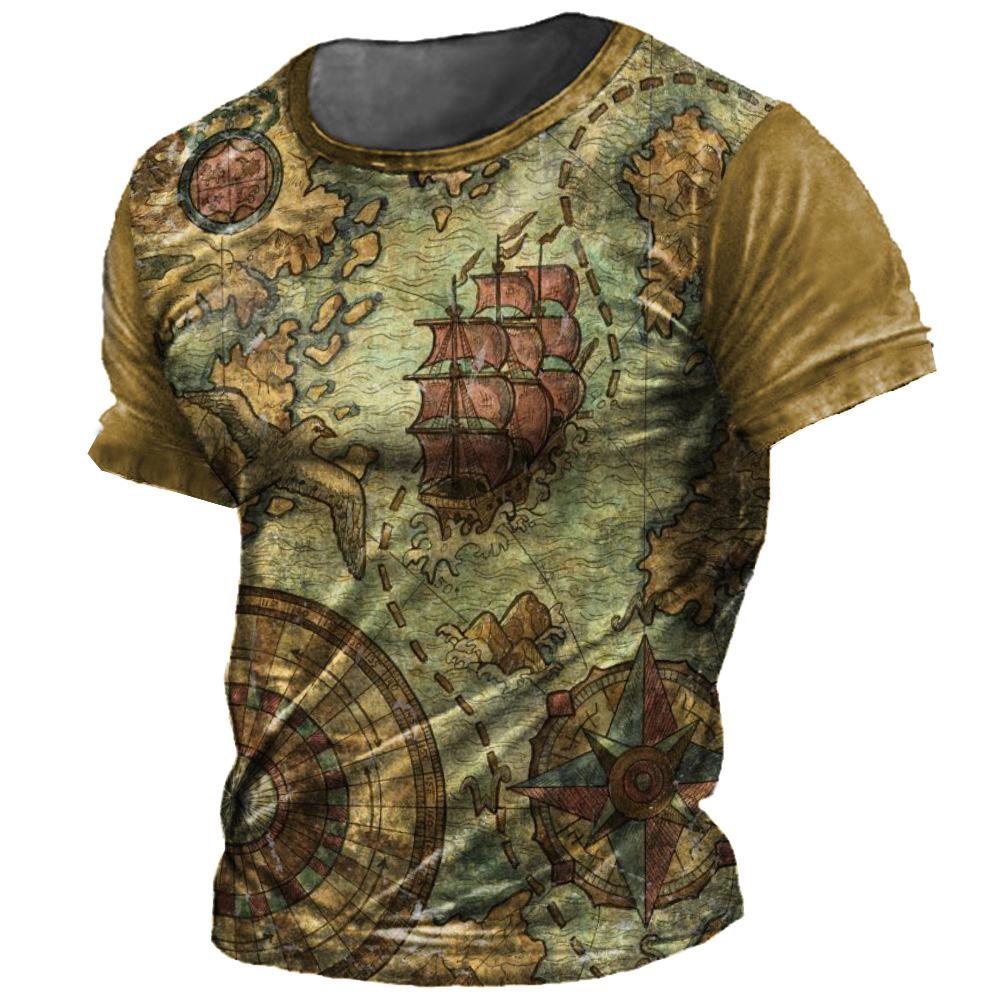 ETST WENDY 005 Zomer Vintage T-shirt Voor Mannen Oversized T-shirts Boot Anker Patroon O Hals Losse Korte Mouw Top Casual Herenkleding 6XL M