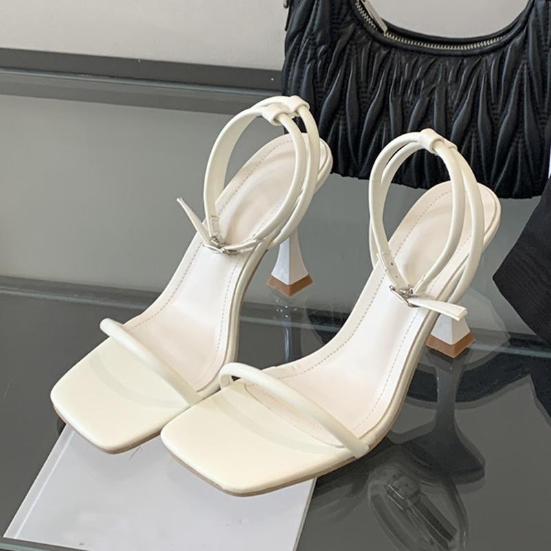 Fashion Liyke Summer Square Open Toe Gladiator Sandals Women Black White High Heels Banquet Party Shoes Fashion Ankle Strap Sandalias