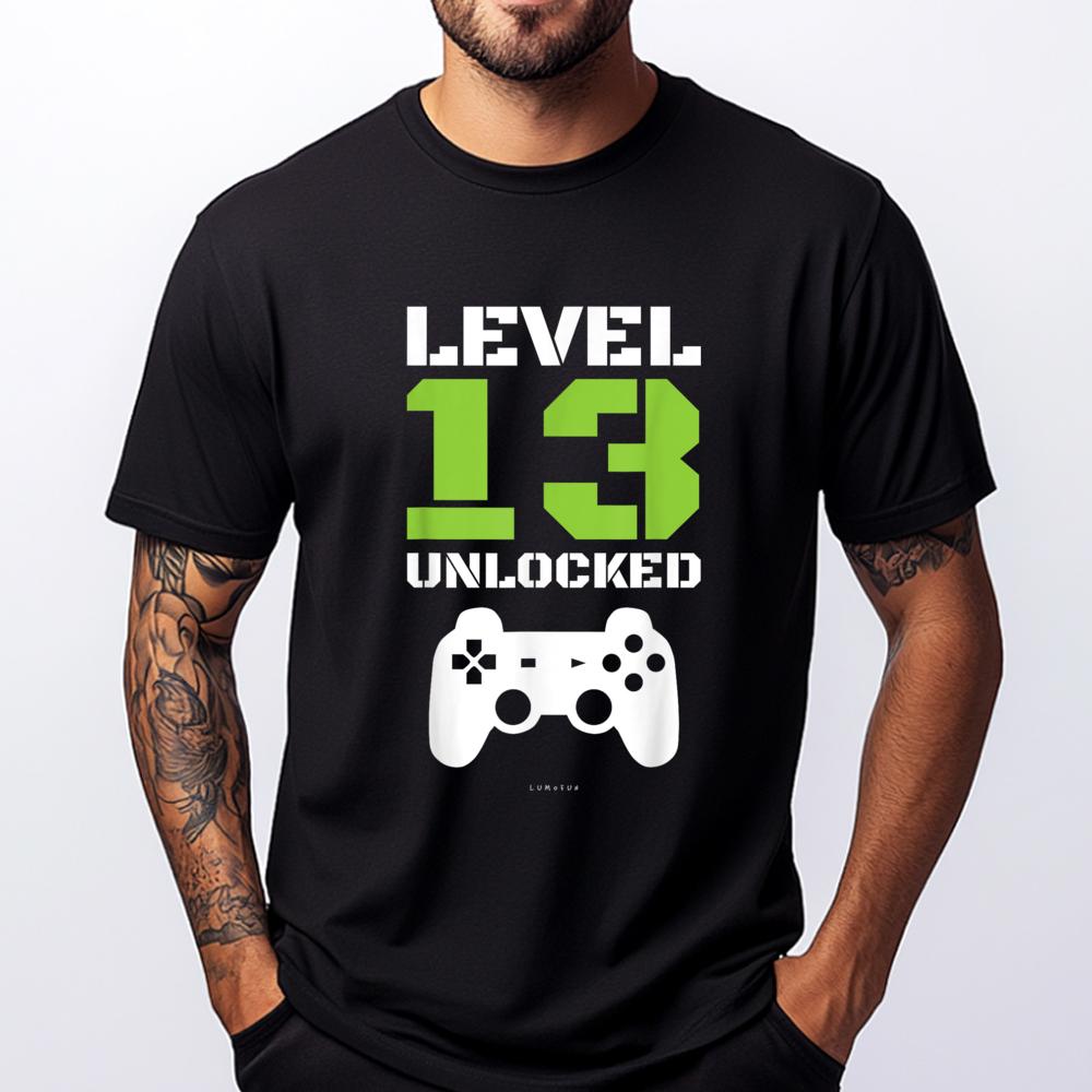 Level 13 Unlocked TShirt 13th Gamer Birthday Party Graphic Shirts High Quality Tops T Shirt Punk Style - Men s Summer Cotton... S разноцветный