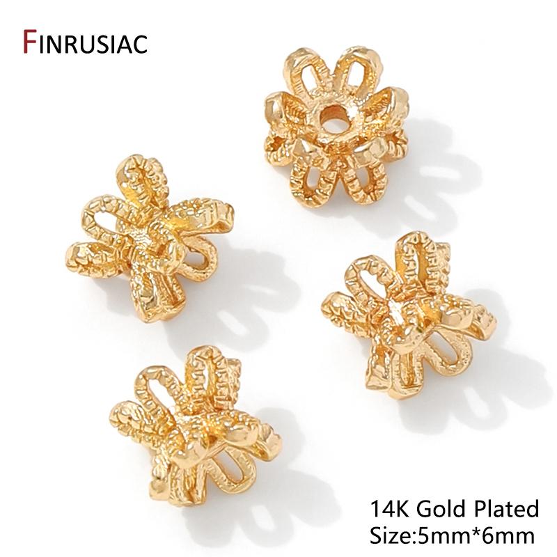 14K Gold Plated Brass Hollow Spacer Beads For Jewelry ,Double Side Lotus Flower Beads Separators DIY Bracelet Making Supplies 10 pieces