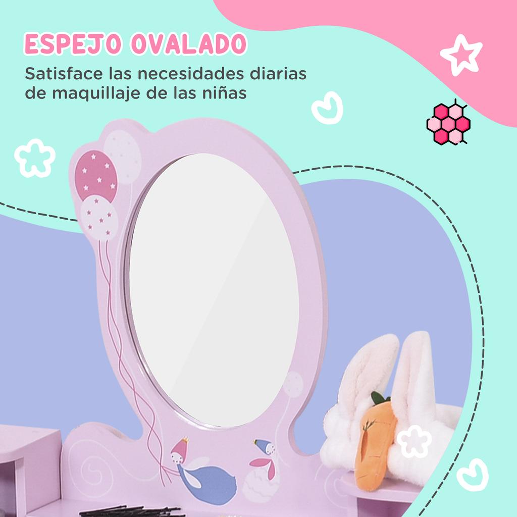 Kids Wooden Dressing Table and Stool Make Up Desk (Pink)