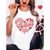 European Size Women'S "Happy Valentine'S Day" Printed Short Sleeve T-Shirt | Casual Crew Neck, Medium Stretch Fabric