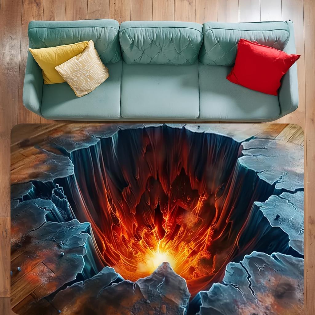 3D Lava Pattern Area Ma –Non-slip, Ideal for Living Room and Bedroom, Easy to Care for,Handwashable,Printed Flannel Mat,Dorm Mat