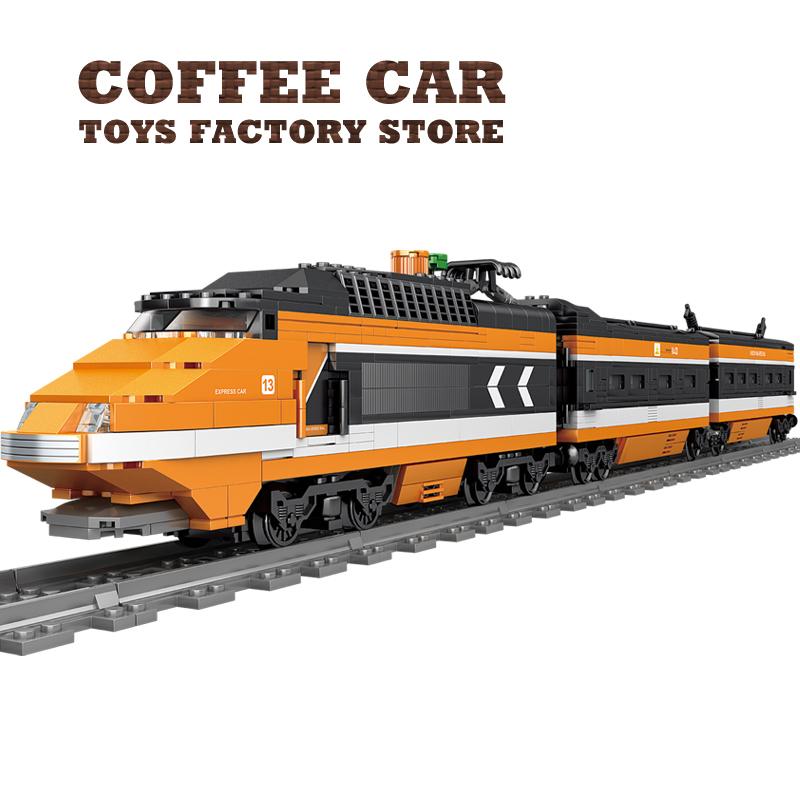 Technical City Power MOC Train Bricks 3D Model Railway Track Locomotive Building Blocks Subway Car Children Toys Christmas Gifts