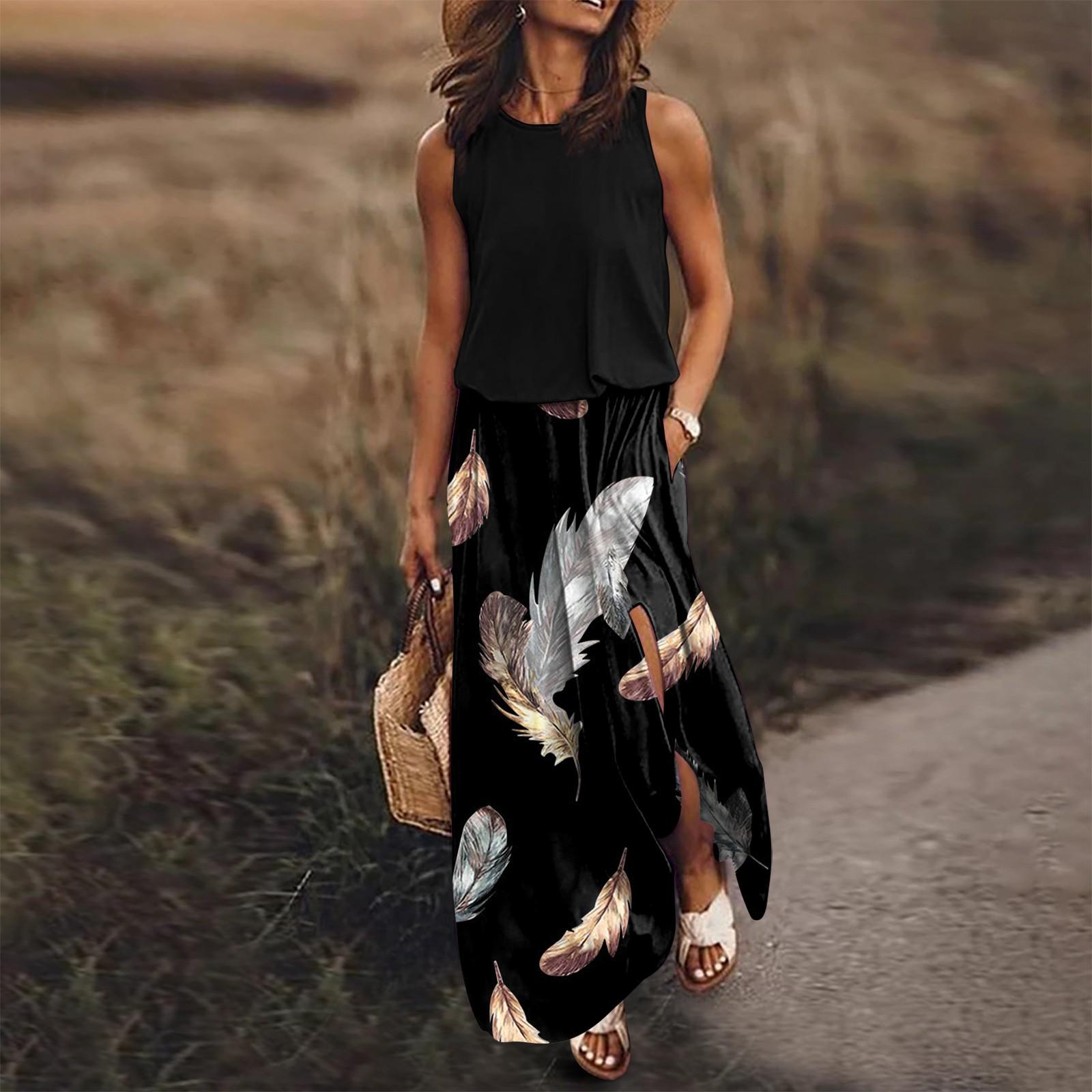 Женское платье с эластичным поясом и принтом — фото 7