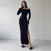 Europäischer & Amerikanischer Stil Sexy Einfarbig Enganliegend Langärmlig Winterkleid für Damen