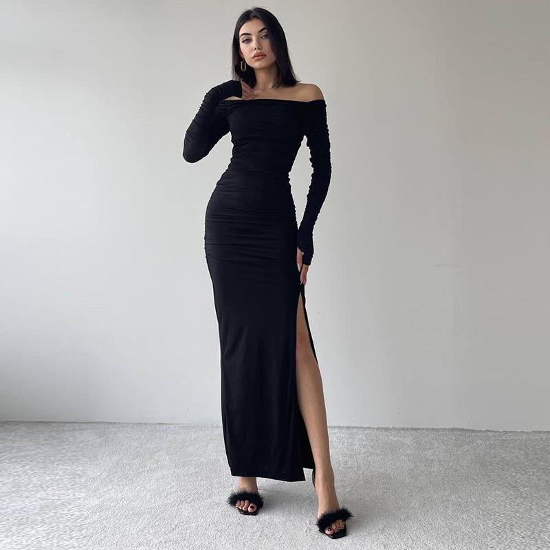 Europäischer & Amerikanischer Stil Sexy Einfarbig Enganliegend Langärmlig Winterkleid für Damen