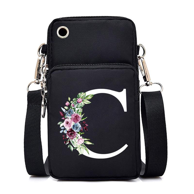 New Letter-printed Black Oblique Span Bag, Mobile Phone Bag, Light To Carry, Vertical Length and Width Change Bag