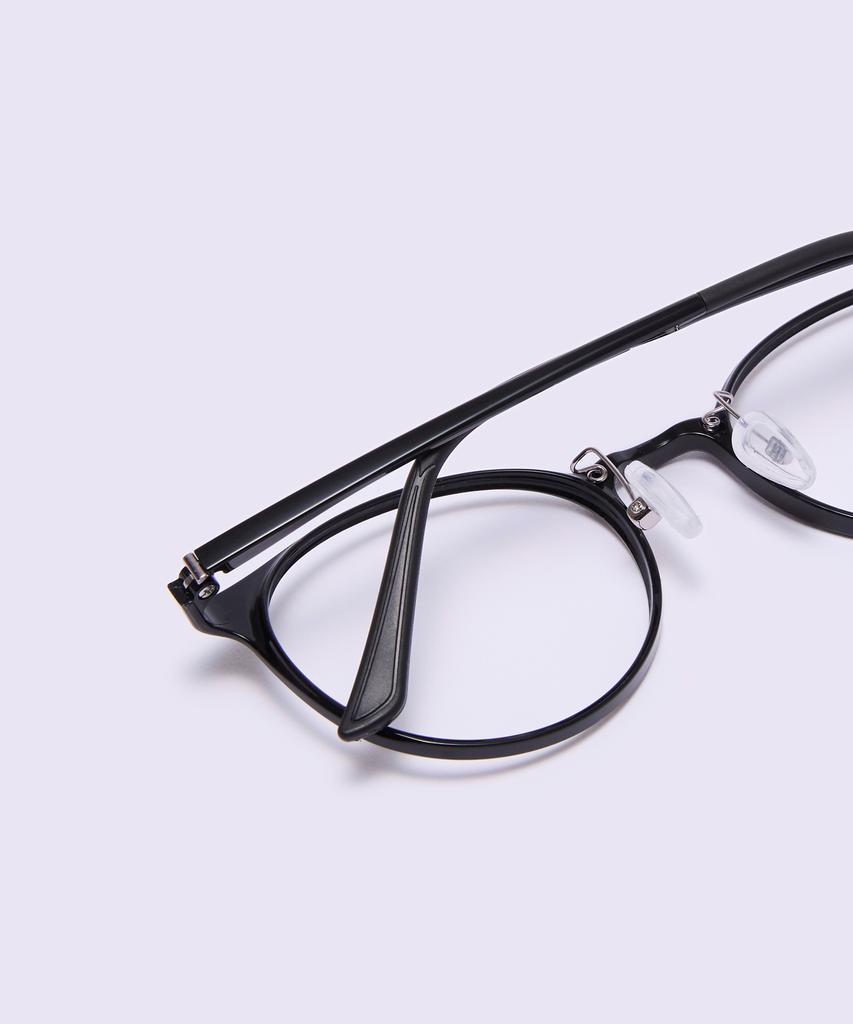 Alloaiweeo [Air Flex] Al6405 0909G Airflex Ultra-Lightweight Semi-Oversized Round Black Eyeglass Frame Blue Light Lens Selection